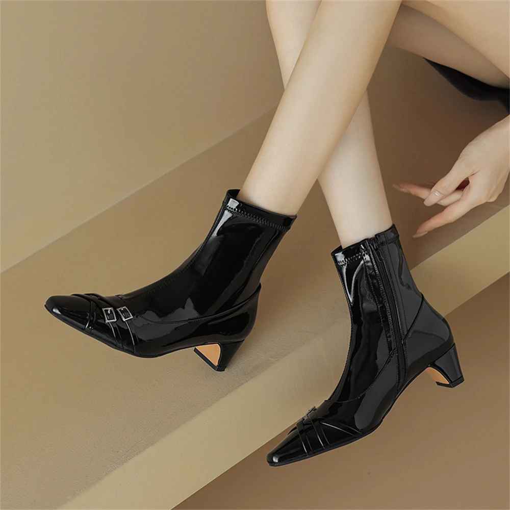 FEDONAS Autumn Winter Women Buckles Ankle Boots Sexy Pointed Toe Dance High Heels Pumps Fashion Genuine Leather Shoes Woman