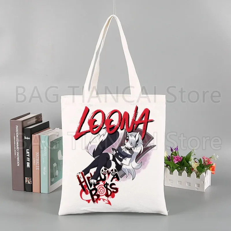 

Helluva Boss Loona Woman Shopping Bags Tote Bag Beach Bag Shopper Bags Handbags High Capacity Canvas Shoulder Bags