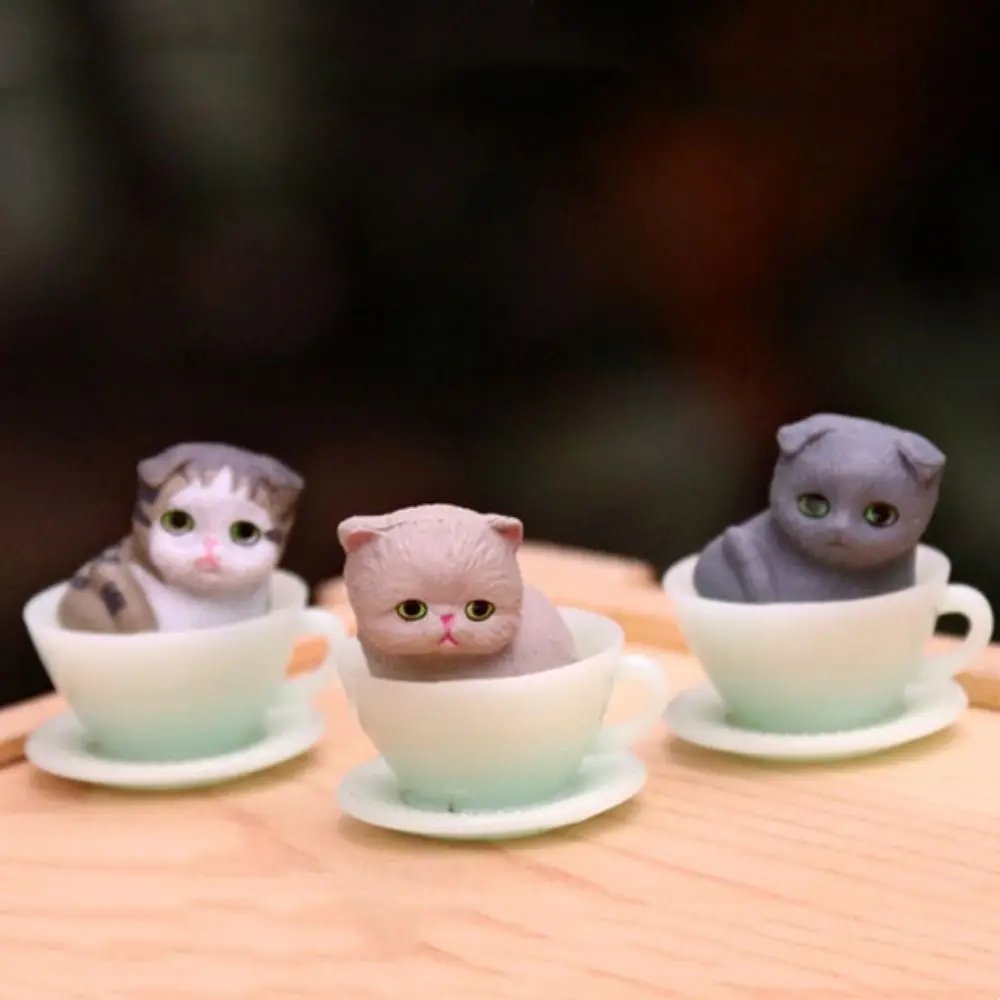 Puppy Kitten Teacup Dog Cats Animal Model Gashapon Toys Dog Cat Figurines PVC Doll Kawaii Miniature Dog Ornaments