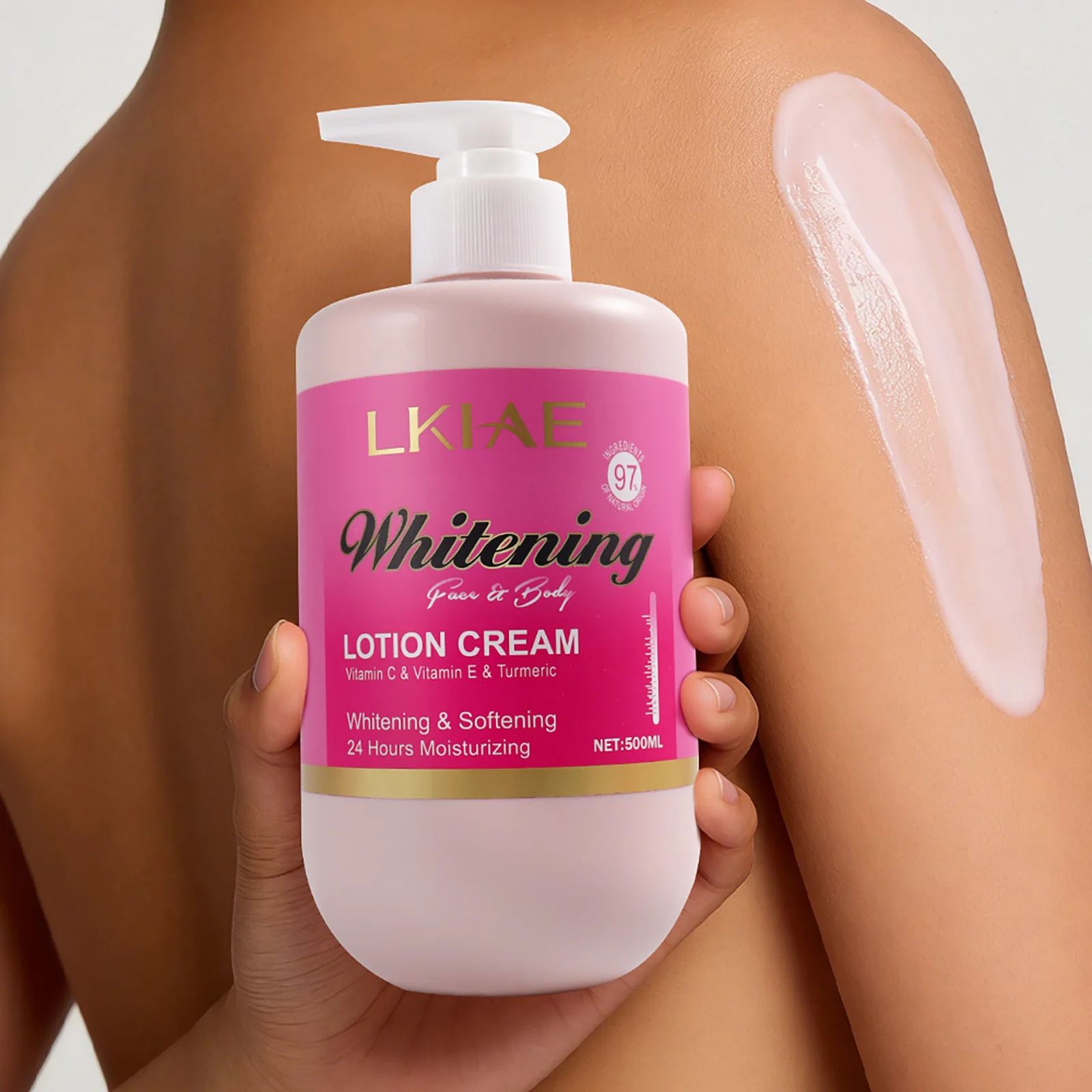 LKIAE Whitening Body Lotion, With Vitamin C, Vitamin E, Turmeric, Softening Skin, Deeply Moisturizing, Rapid Absorption, 500ml