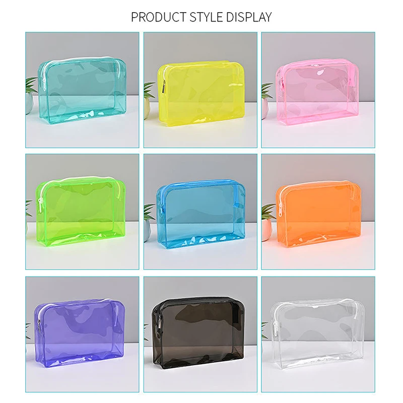 1Pc Bathroom Transparent Cosmetic Bag Women Makeup Bag PVC Jelly Wash Bag Large Capacity Travel Cosmetics Organizer Makeup Pouch