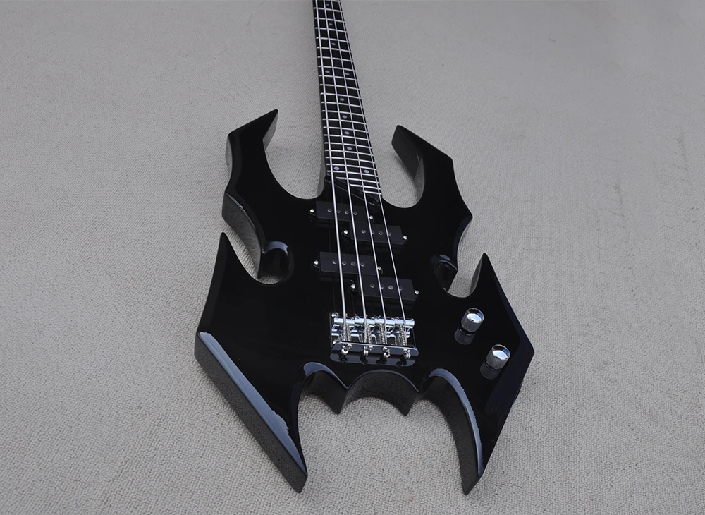 4 Strings Unusual Black Electric Bass with 27 Frets,Rosewood Fretboard,Customizable