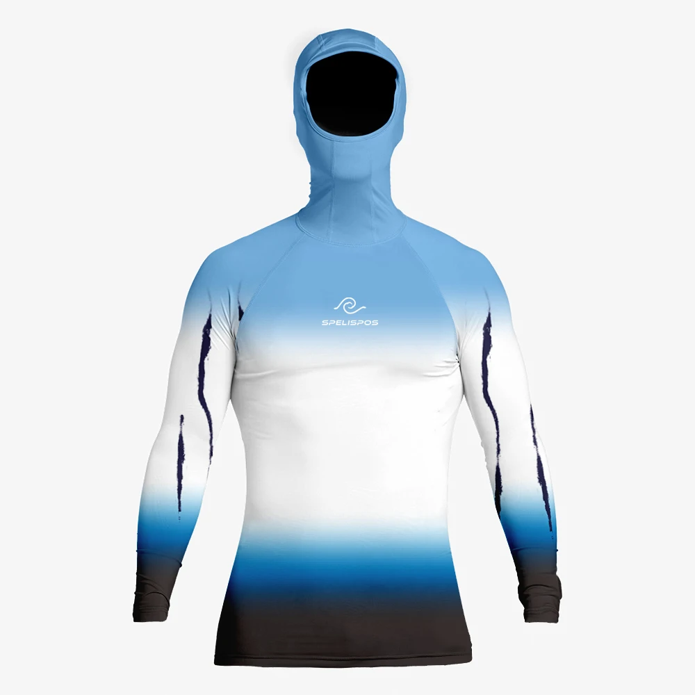 SPELISPOS Surfing Suit Hooded Men Diving T-Shirts Tight Long Sleeve Rash Guard Fit Swimwear UV Protection Beach Tops