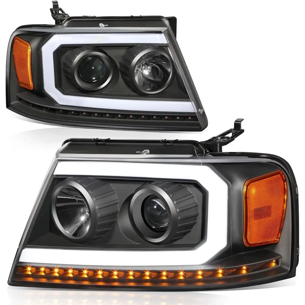 

Светодиодные фары DRL в сборе, совместимые с Ford F-150 и Lincoln Mark LT 2006-2008 годов выпуска, пара фар с последовательными светодиодными указателями поворота.
