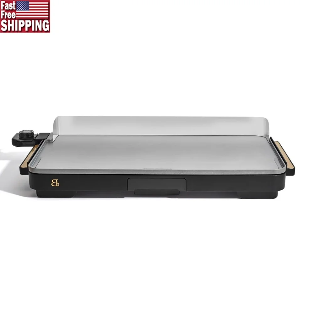 

XL Electric Griddle Non-Stick Cooking Surface 1500W Removable Drip Tray Temperature Control Family Size Backsplash Easy Clean