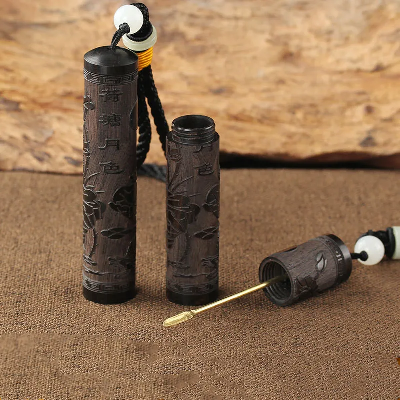 1pc Wooden Smoke Filter Tobacco Case with Telescopic Spoon Smoking Pill Case Container Smoking Accessories