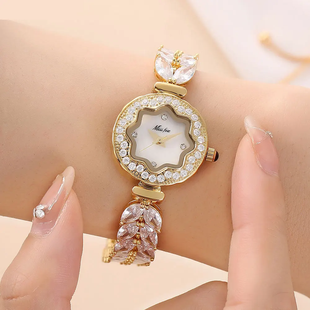Luxury Flower Dial Mermaid with Diamonds, Zircon Watch Name Chain, Women's Watch, Japanese Movement Waterproof Quartz Clock