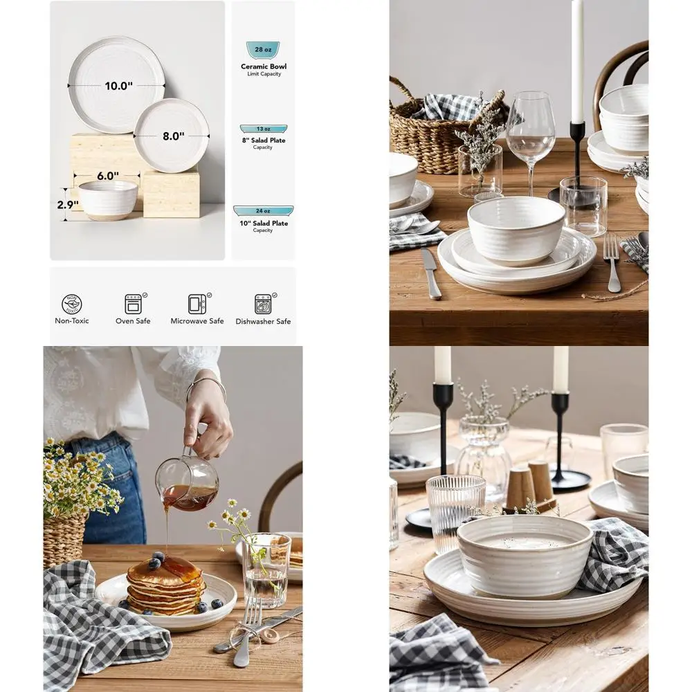 

Набор керамической посуды из 12 предметов: 28-унциевые миски, 8 салатных тарелок, 10 обеденных тарелок, пригодные для использования в духовке, арктический белый цвет