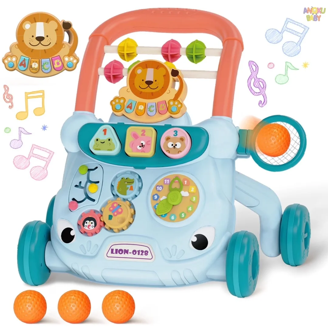 Baby Walker for 6-36 Months with Music Activity Center Adjustable Learning Walker with Anti-Tip Water Tank Base & Basketball Toy