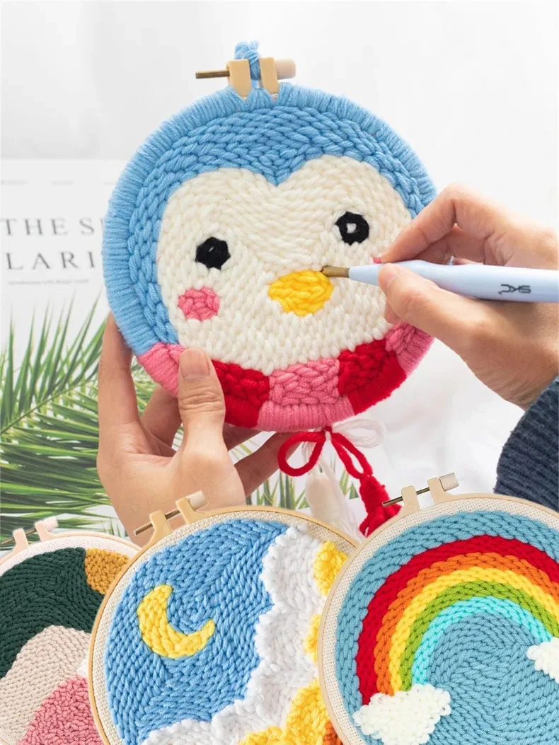 RUOPOTY Punch Needle Embroidery Flower Package Diy Set Punch Needle Kit Sewing Diy Punch Needle Poke Embroidery Handmade