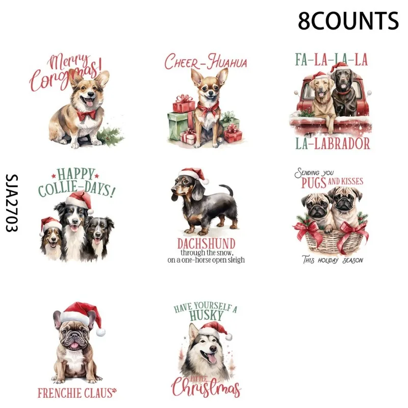 Christmas Dog Puns Sublimation UV DTF Stickers, Waterproof Sticker Pack for Decorating Mugs, DIY Art Supplies，Home Decoration