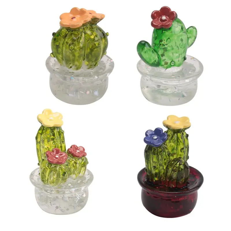 A84X-4Pcs Mini Plant Art Cactus Figurines Desktop Craft Miniature Plant Cactus Ornaments Home Decoration, A