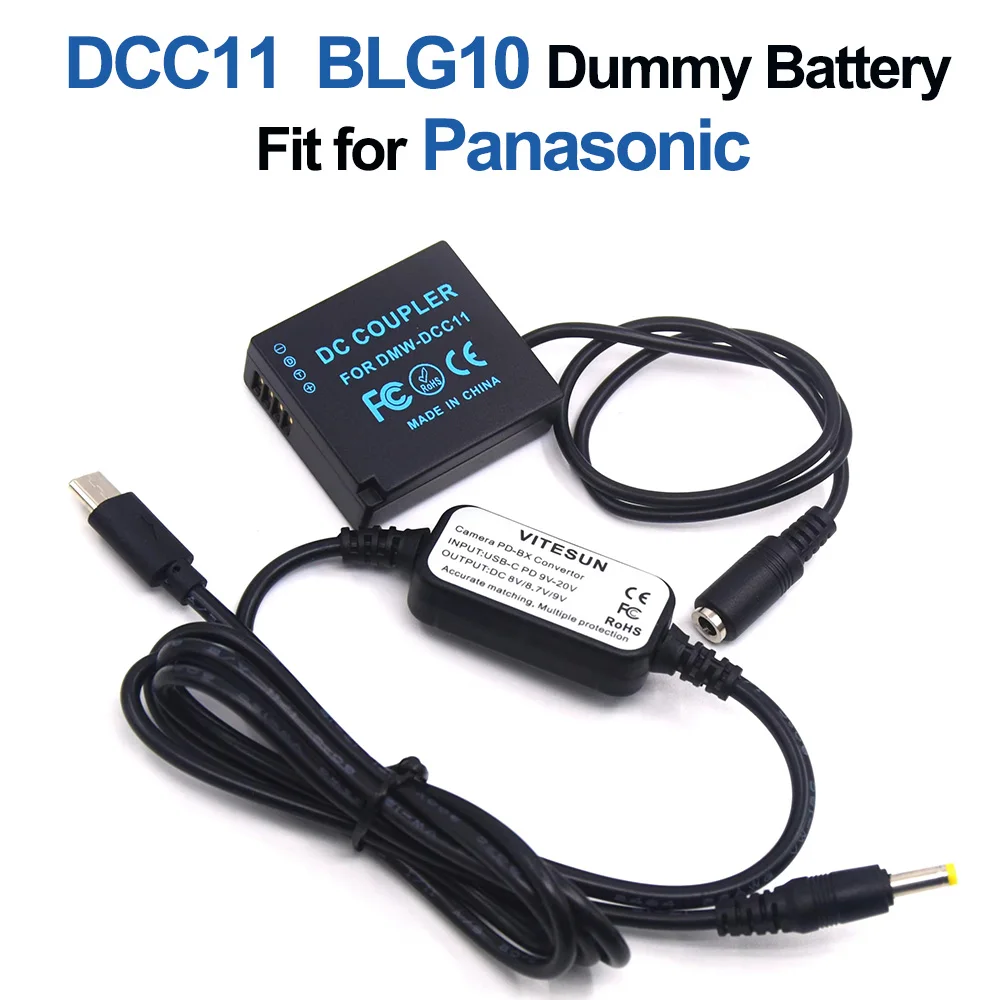 USB Type C DC Cable DCC11 BLG10 Dummy Battery Fit for Panasonic Lumix DMC-GF6 GF5 GF3K TZ100 LX100 GX7 S6 S6K GX80 GX85 GX9