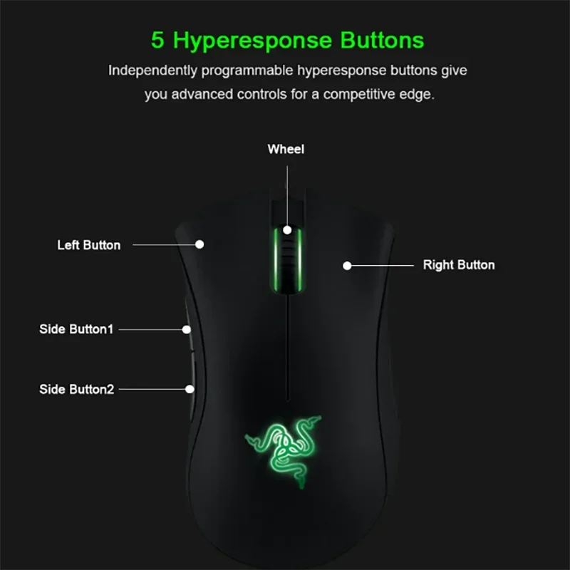 Imagem -06 - Razer-deathadder Rato de Jogo Personalizado Essencial Botões Independentes Sensor Óptico de 6400dpi Mouse com Fio para Laptop Escritório