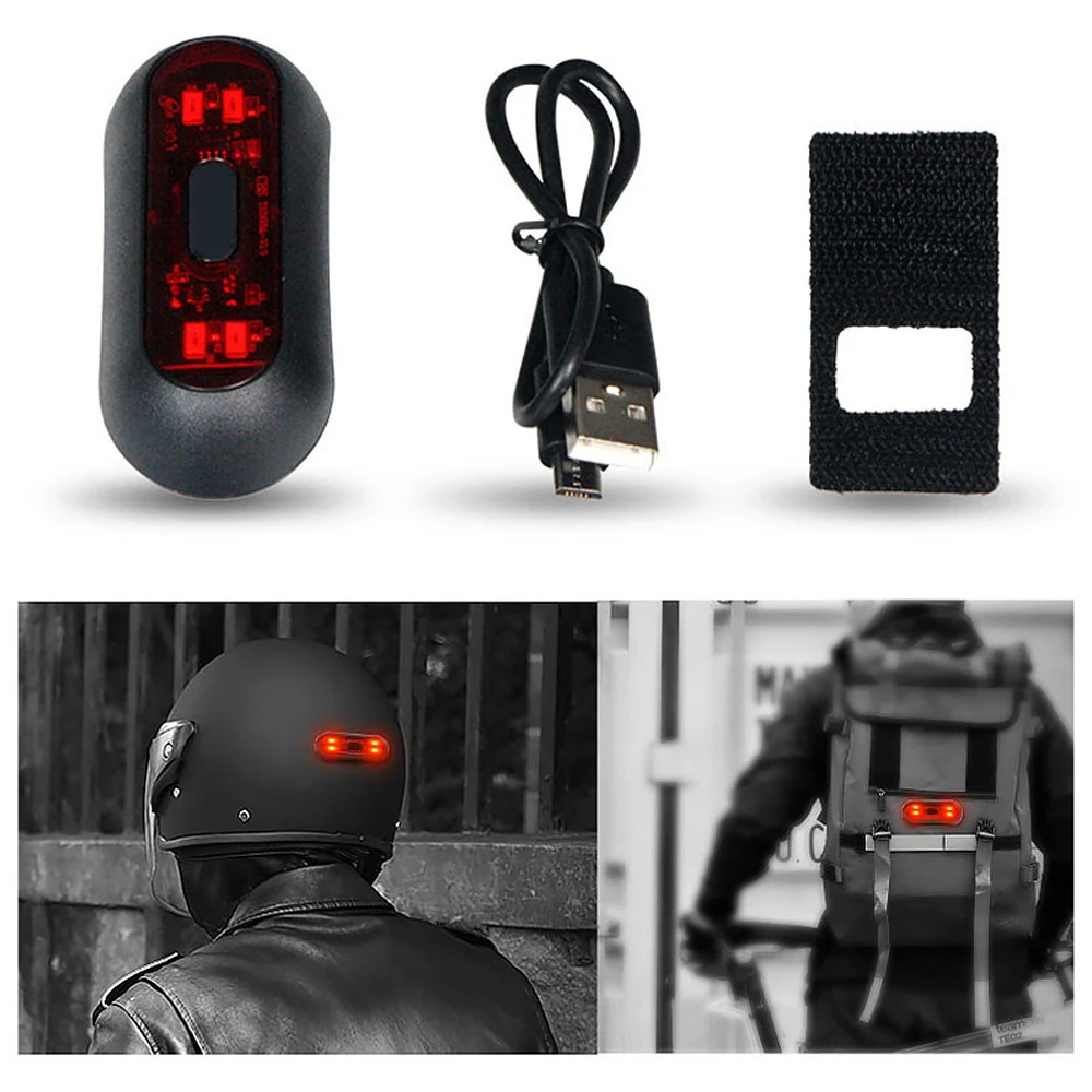 Motorcycle Helmet Light Moto Bicycle Helmet Safety Signal Warning Rear Lamp Waterproof LED Night Light Bike Taillight Universal