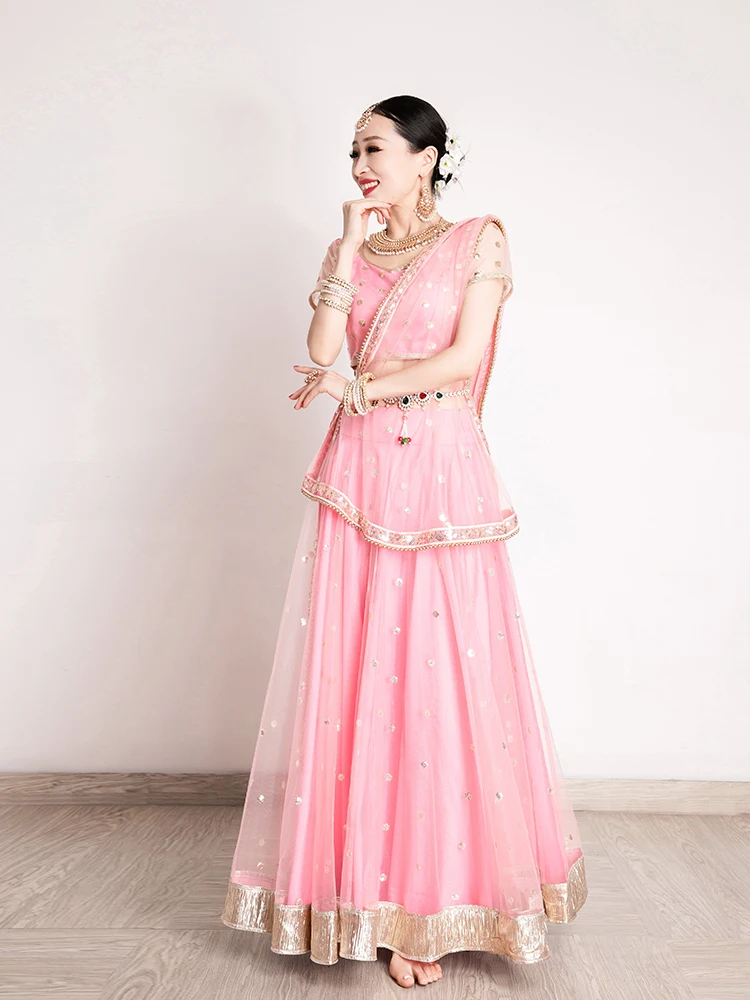 Abito da ballo indiano esotico Abito da ballo da donna Sari fluido Top Gonna ampia altalena Lengha Set da tre pezzi