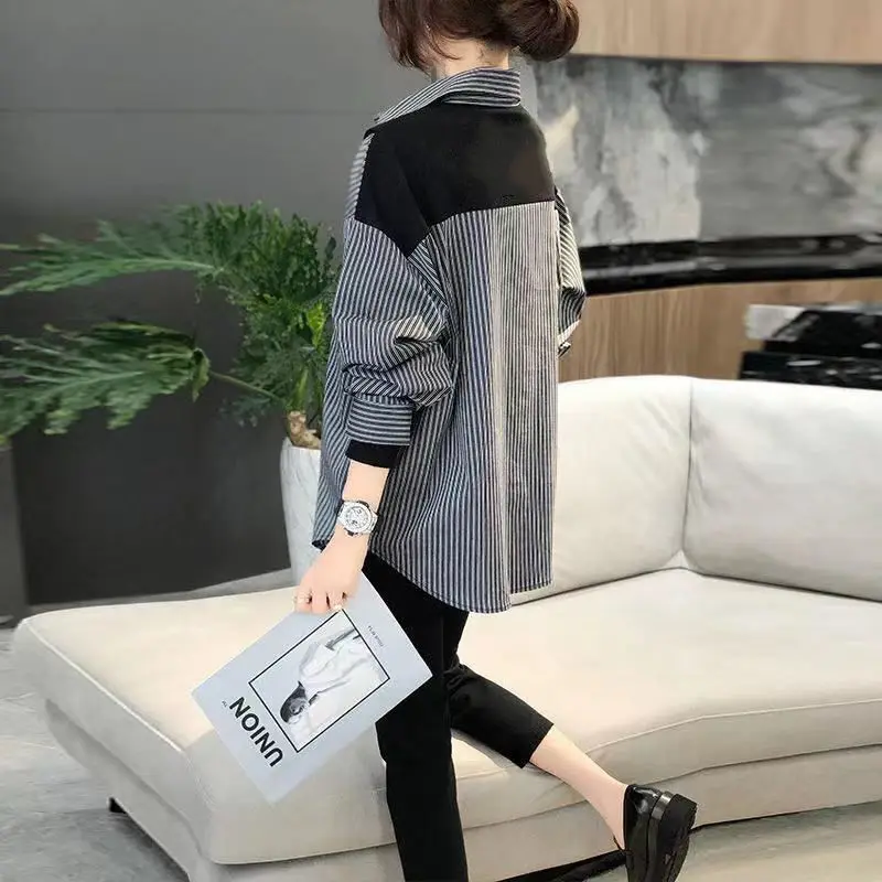 Shirts Women Casual Autumn Lady Tops Striped Stylish Single Breasted Tender Classy Basic Teens Preppy Style Vintage Long Sleeve