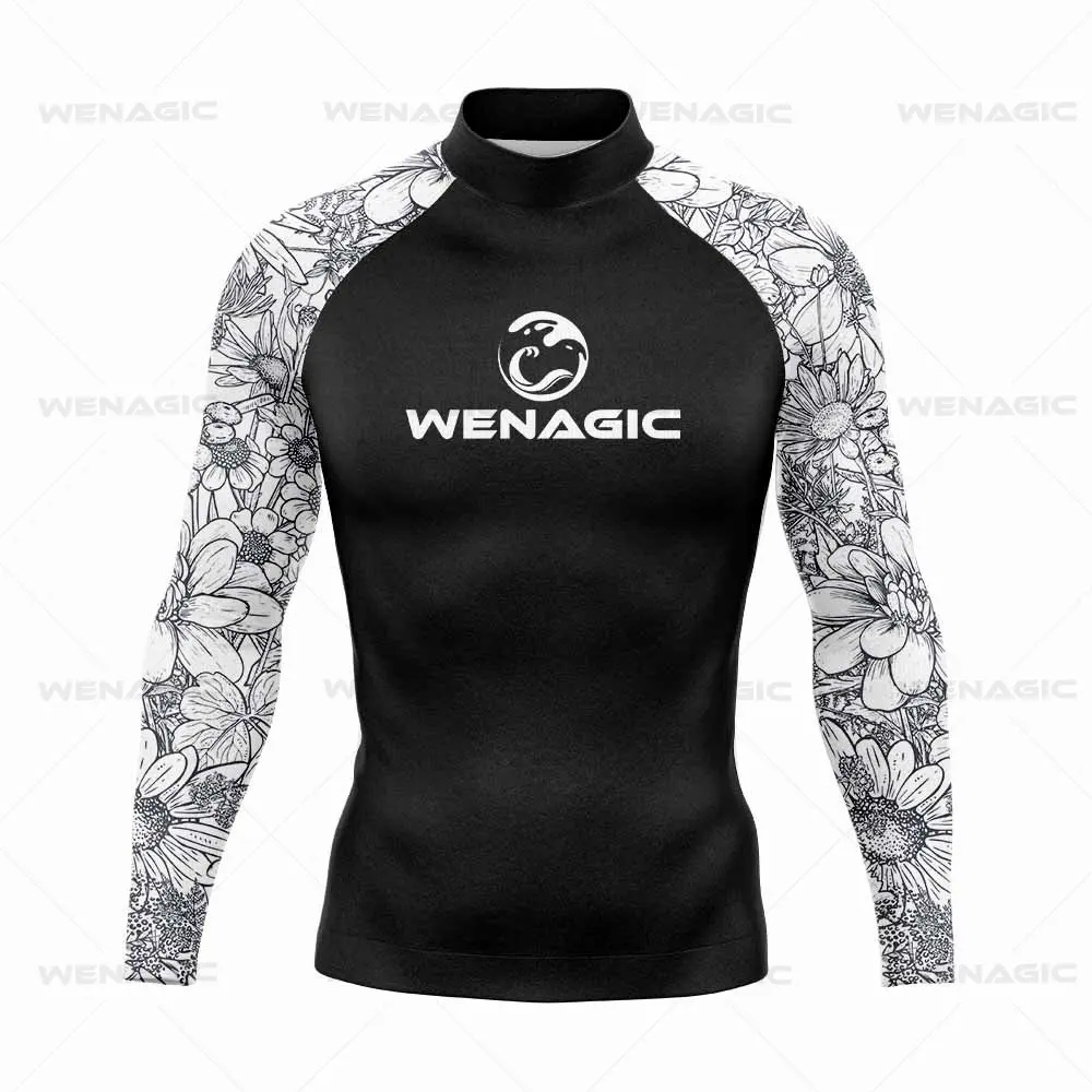 Surfing Swimming Diving T-Shirts Tight Long Sleeve Rash Guard Swimwear Men\'s UV Protection Surf Clothing Beach Floatsuit Tops