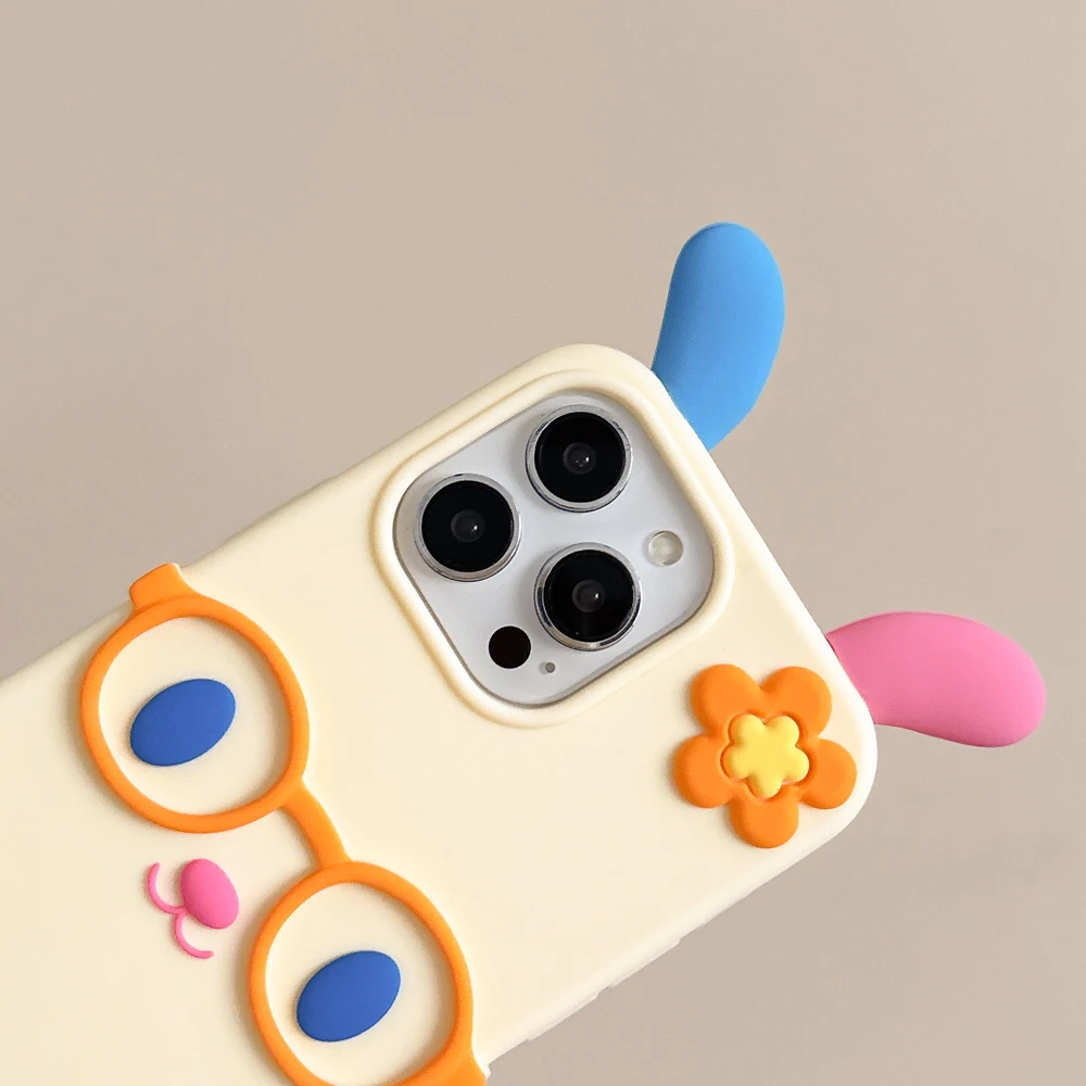 Мягкий силиконовый чехол для телефона с 3D милым мультяшным красочным кроликом, противоударная задняя крышка, совместимая с iPhone 12/13/14/15/16 pro Max