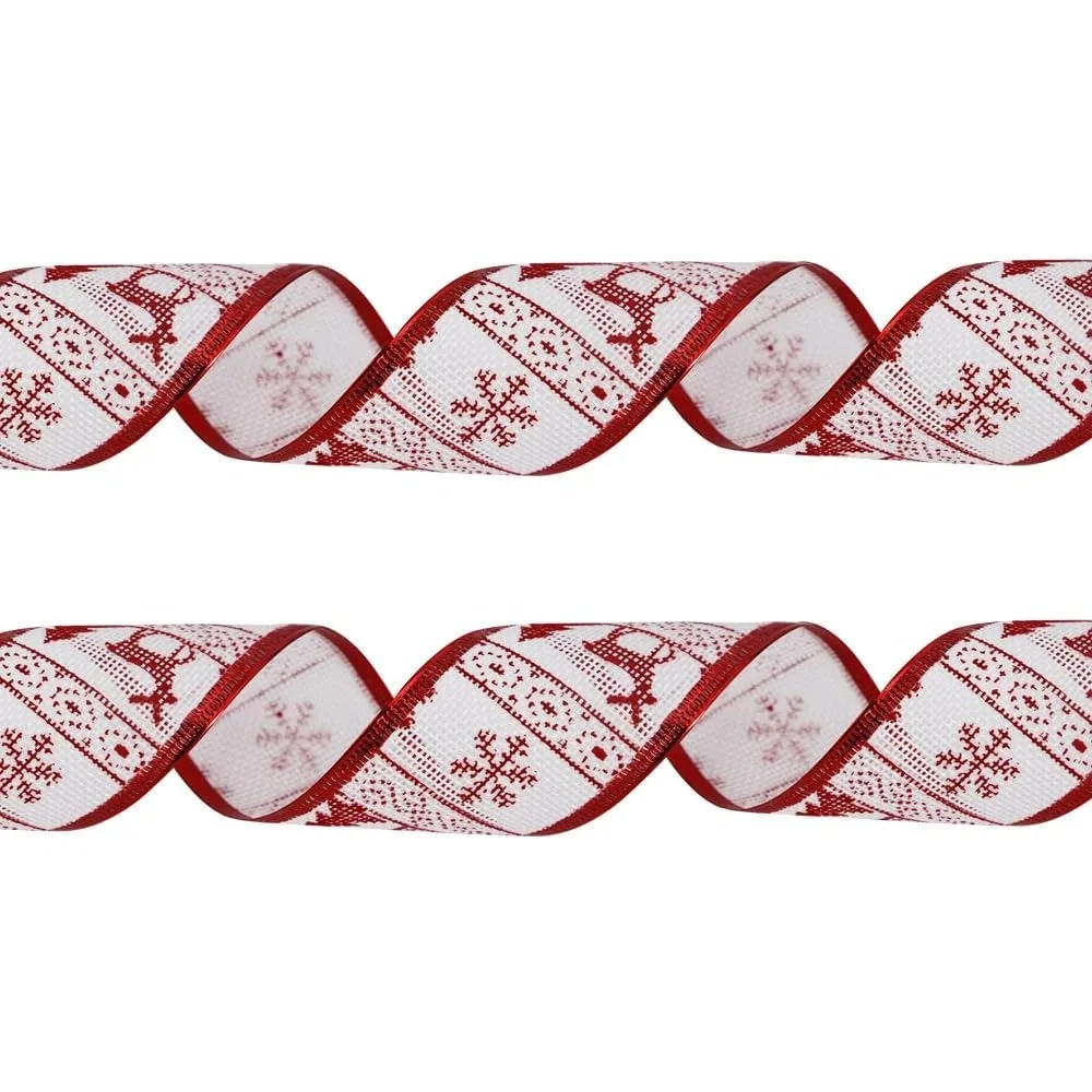 

New 2 Meter Packaged Christmas Tree with Deer Print, Imitation Linen Christmas Ribbon Hanging Decorations