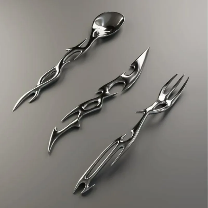 stainless-steel-skeleton-style-tableware-knife-fork-spoon-portable-camp-travel-picnic-cutlery-backpack-equipment-creative-gift