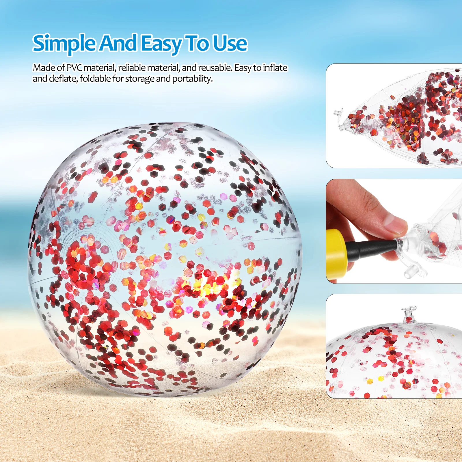 

1pcs Giant Sequin Glitter Inflatable Beach Ball Large Pool Party For Kids Summer Swimming Gym Activities Pvc Ball Beach Outdoor