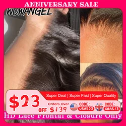 Wow Angel 13x4 13x6 HD Lace Frontal Only Melt Skins Brazilian Straight Human Hair 5x5 6x6 HD Lace Closure Pre Plucked Free Part