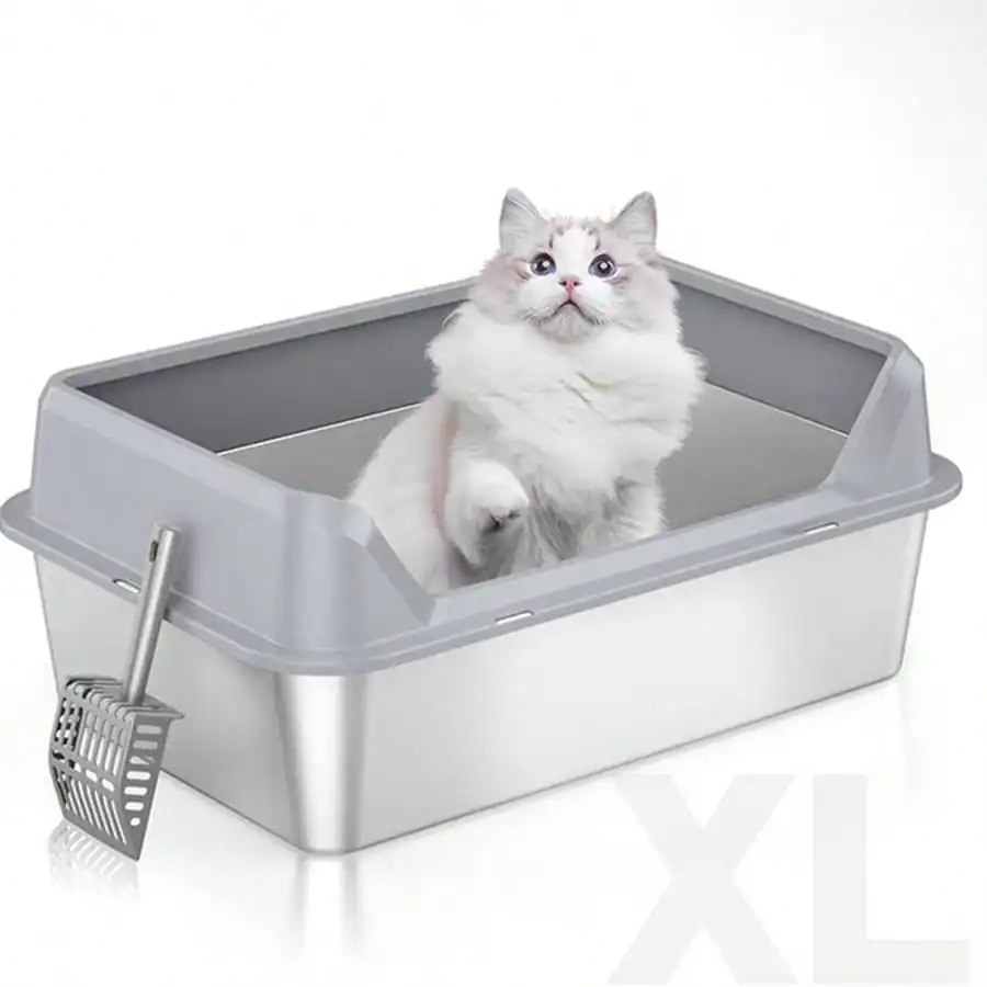 Stainless Steel Cat Litter Box, Large Metal Trash Bin For Cats And Rabbits, Never Absorbing Odors, Stain Proof, Rust Proof, Non Stick And Smooth Surface 19.6 