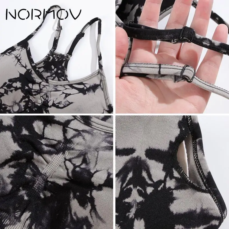 NORMOV 1/2Pcs Yoga Set Tie Dyeing Gym Sets for Women Pleated Tracksuit Woman High Waist Strapless Beauty Back Yoga Wear Push Up