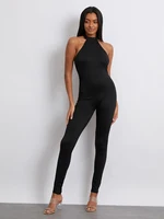 New Fashion Women Jumpsuit Sleeveless Halterneck Backless Solid Slim Long Romper Party Clubwear Hot Sale S-XL - Image 2