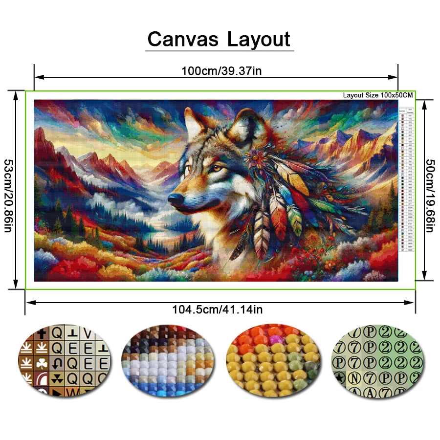 New Diy Diamond Arts Painting Kits Large Size Feather Wolf With Sunset Full Mosaic Embroidery Colorful Valleys Autumn Picture