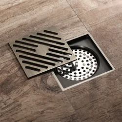 Bathroom Floor Drain Square 10cm Antique Bronze Shower Drain Brushed  4 Inches Gravity Flushing Balcony Bathroom Drainage Drains
