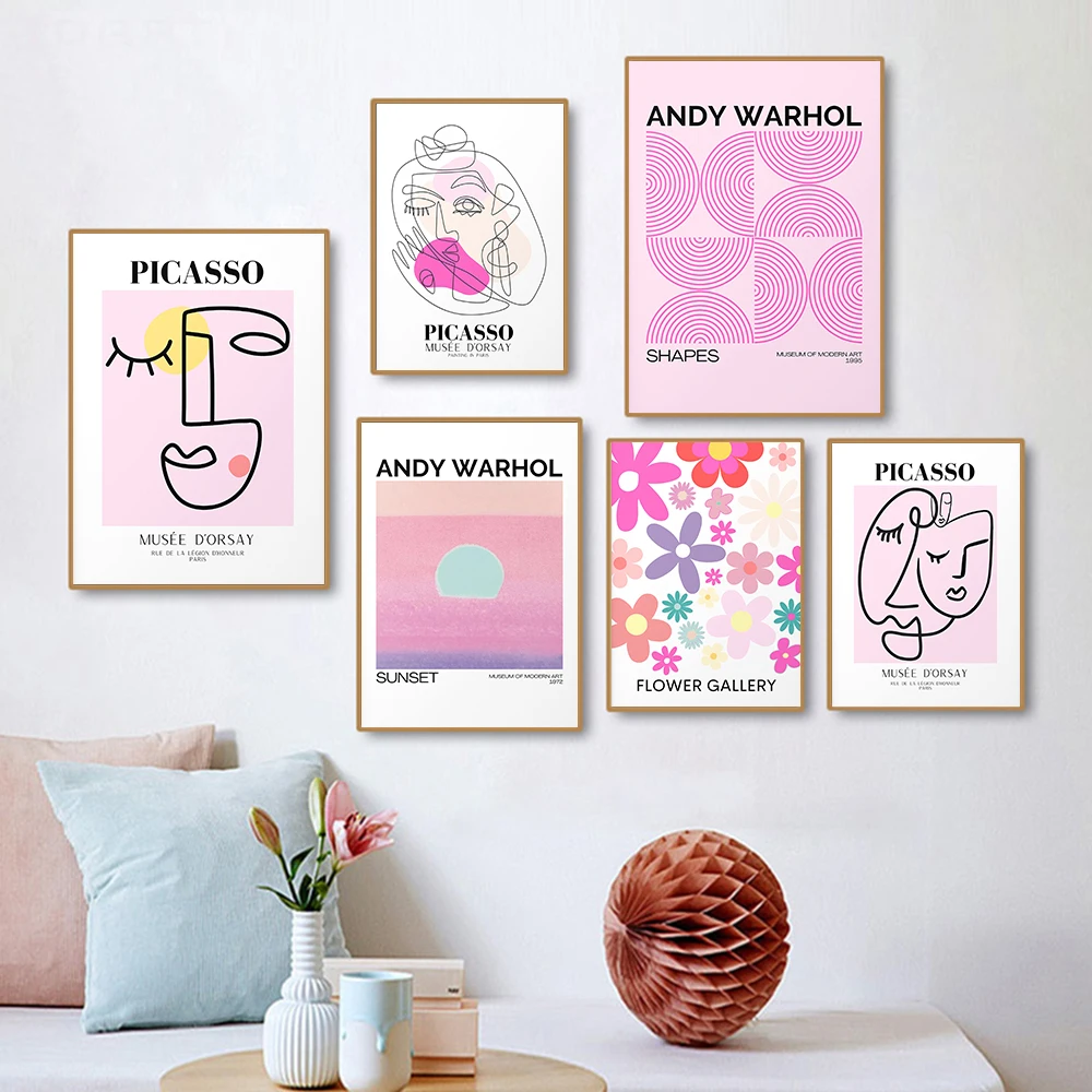 

Gallery Wall Exhibition Poster Matisse Picasso Art Print Nordic Pink Abstract Face Canvas Painting Living Room Home Decor