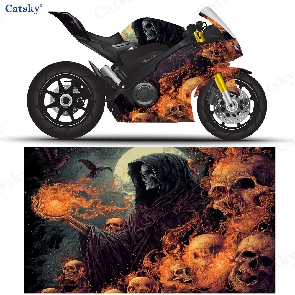 Gothic Mysterious Terror Skull Motorcycle Scratch Resistant Sticker, Detachable Sticker, Universal For Motorcycles, Durable PVC,