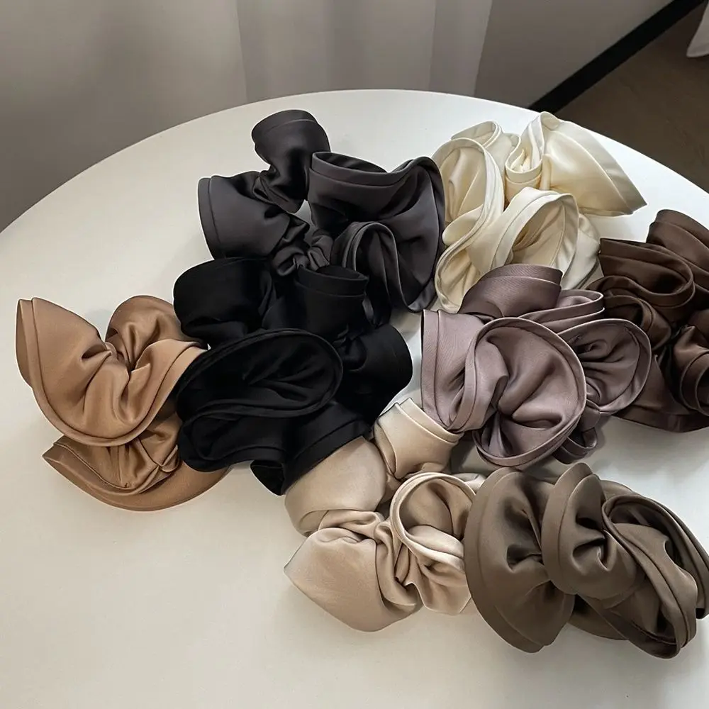 Luxury Vintage Soild Color Retro Fairy Temperament Ruffles Satin Scrunchies Female Hair Rope Korean Style Hair Band Hair Ring