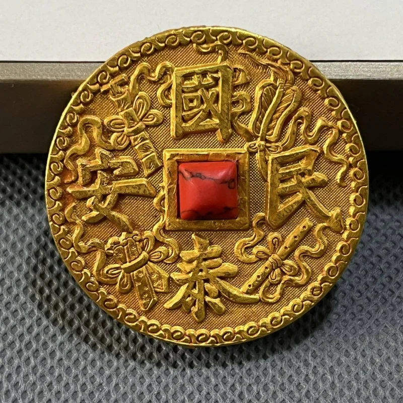 Gold-Plated Copper Square Hole Round Coin Relief Craft National Peace and Prosperity Qing Dynasty Qianlong Twenty-Five Years Qia