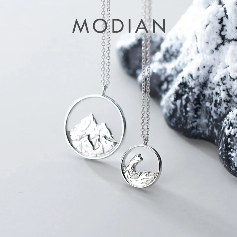 

MODIAN Fashion 925 Sterling Silver Couple Necklace for Men Women Romantic Mountain Sea Pendant Necklace Fashion Fine Jewelry