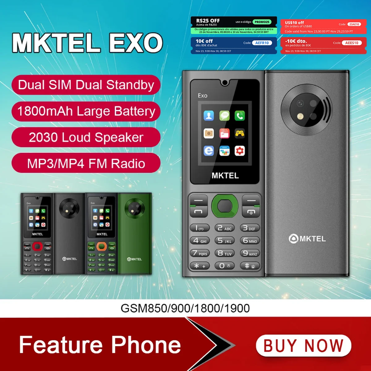 MKTEL EXO ميزة الهاتف كبار الهاتف المحمول المزدوج سيم المزدوج الاستعداد 1.77 "عرض GSM MP3 MP4 راديو FM الشعلة القوية مكبر الصوت بصوت عال