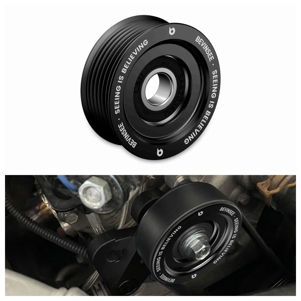 BEVINSEE Aluminum LS 6 Groove Tensioner Pulley Width 23mm for Chevrolet Corvette 5.7L 350 V8 1997-2004