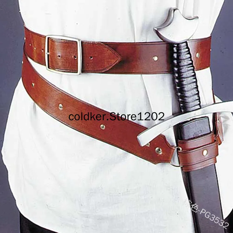 Erwachsene Männer Larp Krieger Piraten Viking Ritter Cosplay Leder Schnalle Medieval Renaissance Schwert Halter PU Gürtel Taille Mantel