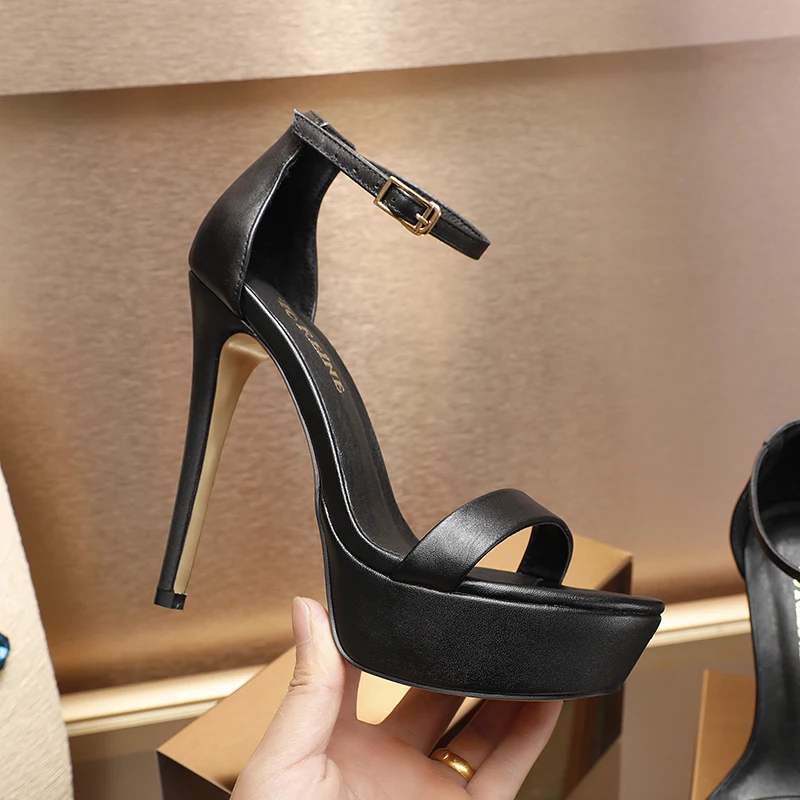 2024 High Heel Sandal Pumps with Platform Black Open Toe Summer Shoes with Square Heel Luxury Sandals Women Designers Sexy 12cm