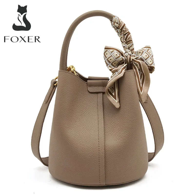 FOXER Women Shoulder Crossbody Handbag Lady Simple Bucket Composite Bag Microfiber Synthetic Leather Underarm Bags Commute Totes