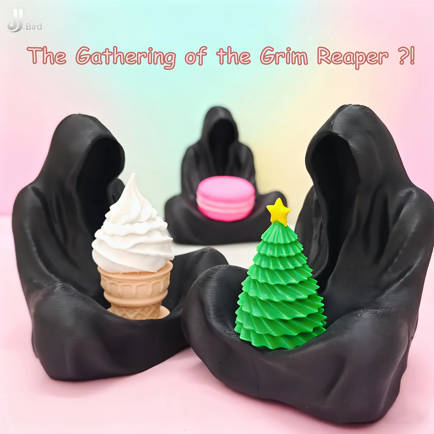 1PC New Creative Dark Messenger Reaper Ornament, Desktop Decor with Ice Cream/Christmas Tree/Macaron-Holding Design