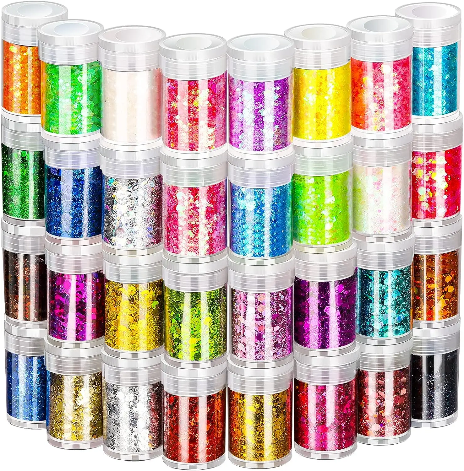 32 Pots Chunky Holographic Glitter, FANDAMEI Reflective Body Glitter for Eyes Face Cheek Hair Nails Lips, Festival Cosmetic Gli