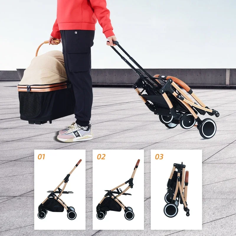 Carrello per animali domestici pieghevole in metallo di piccole e medie dimensioni con separazione per cani da viaggio all'aperto all'ingrosso di nuovo design creativo