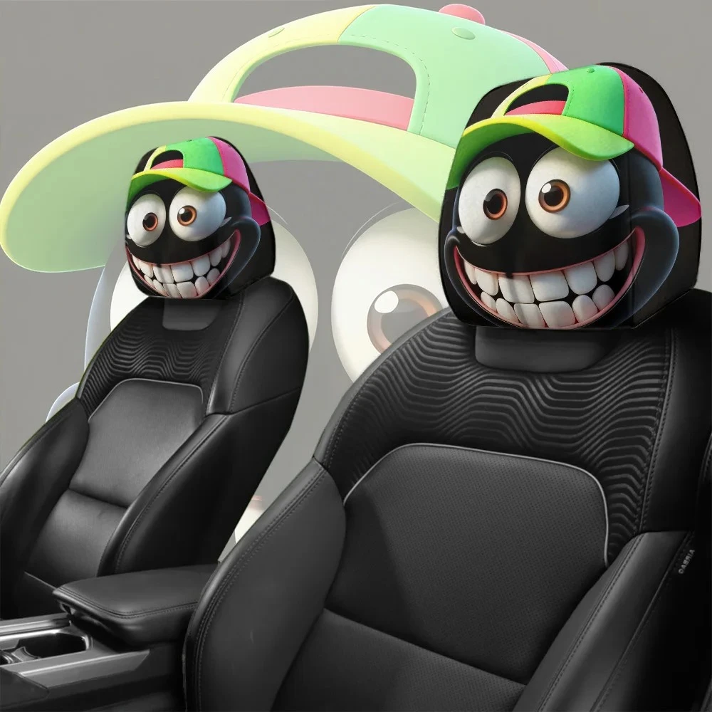 2pcs Funny Big Eye Character Printed Car Seat Covers Washable Easy Install Cartoon