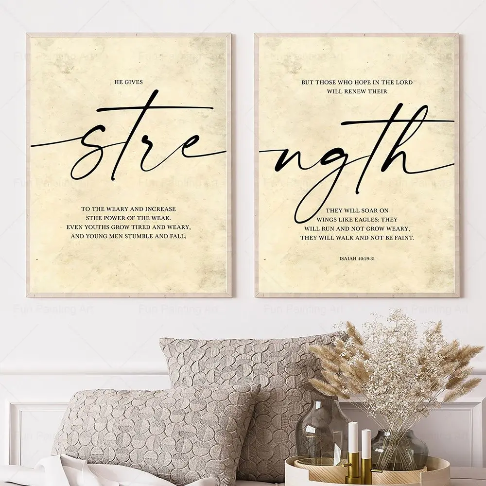 Modern Christian Decor Strength Scripture Print Isaiah 40 29-31 Bible Verse Wall Art Canvas Painting Bible Quote Poster Pictures