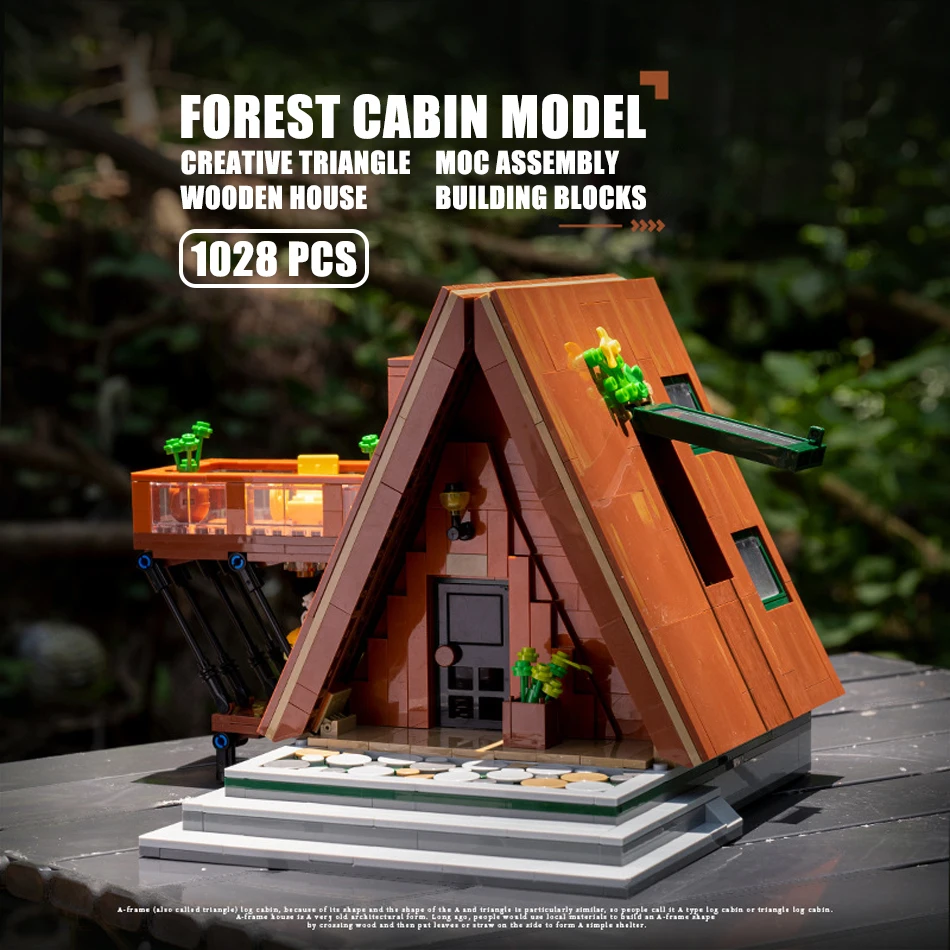 Creative Triangle Wooden House Model Building Blocks Forest Cabin Tree House Architecture Assembly DIY Bricks Toy for Kids Gifts