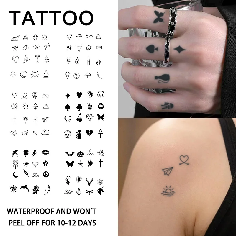 Small Minimalist Pattern Herbal Temporary Tattoo Stickers, Long-lasting Waterproof for One to Two Weeks, For Arm, Finger, Palm