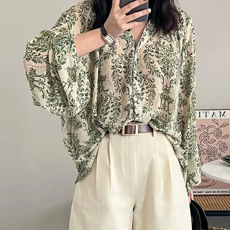 MEXZT Vintage Floral Blouses Women Print Lantern Sleeve Chiffon Shirts Summer Korean Harajuku Elegant Lady Casual Sunscreen Tops